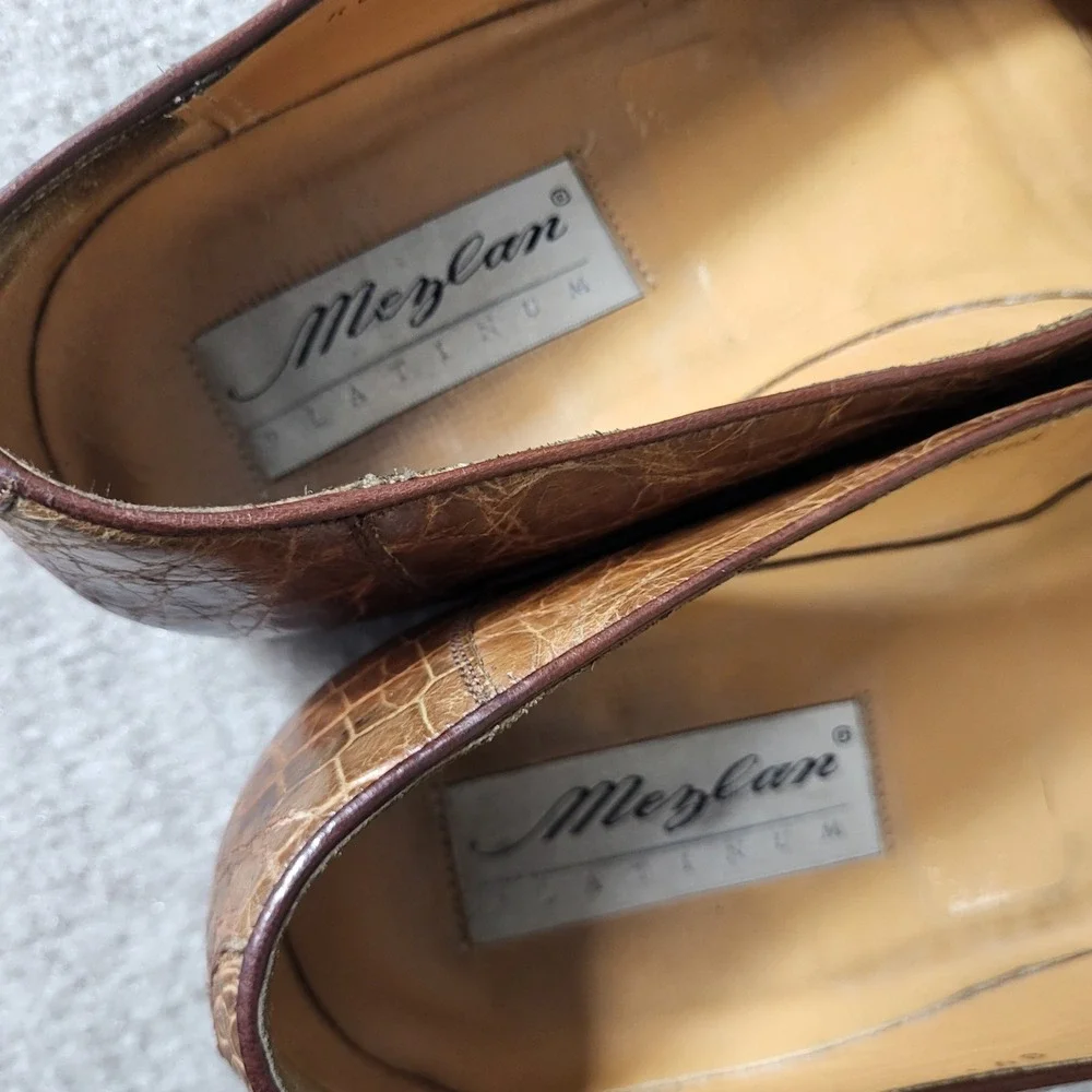 Mezlan Loafers Mens 10 Brown Alligator Tassel Kiltie Platinum Rodeo Spain Luxury